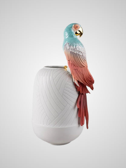 Lladró: Macaw Bird Vase. Red