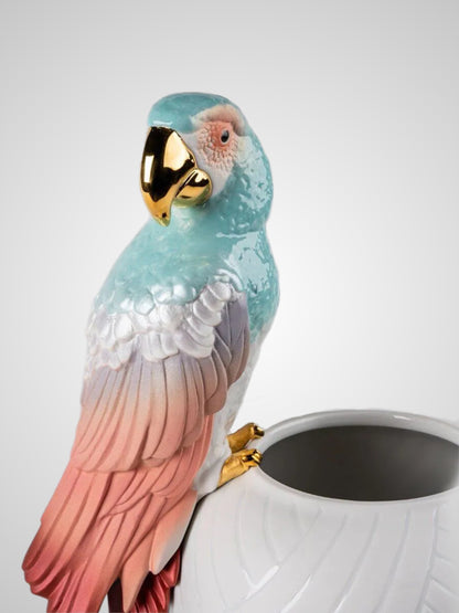 Lladró: Macaw Bird Vase. Red