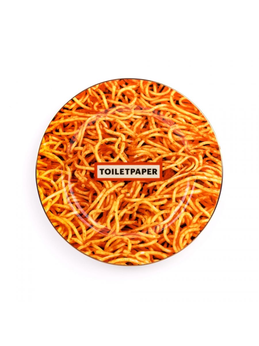 Seletti - Wears Toiletpaper Porcelain Plate Spaghetti Gold Border