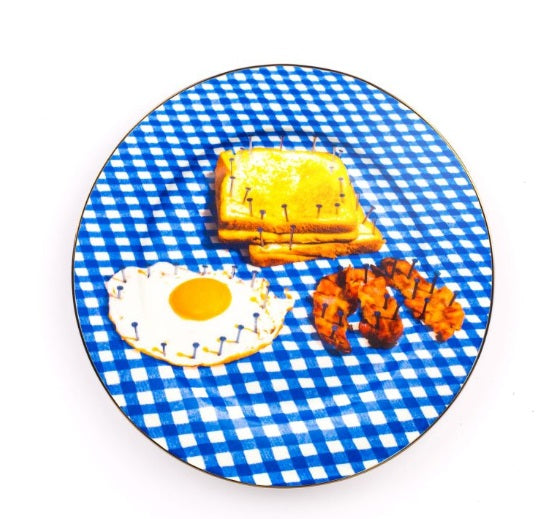 Seletti - Wears Toiletpaper Porcelain Plates: Porcelain Plate Breakfast Gold Border