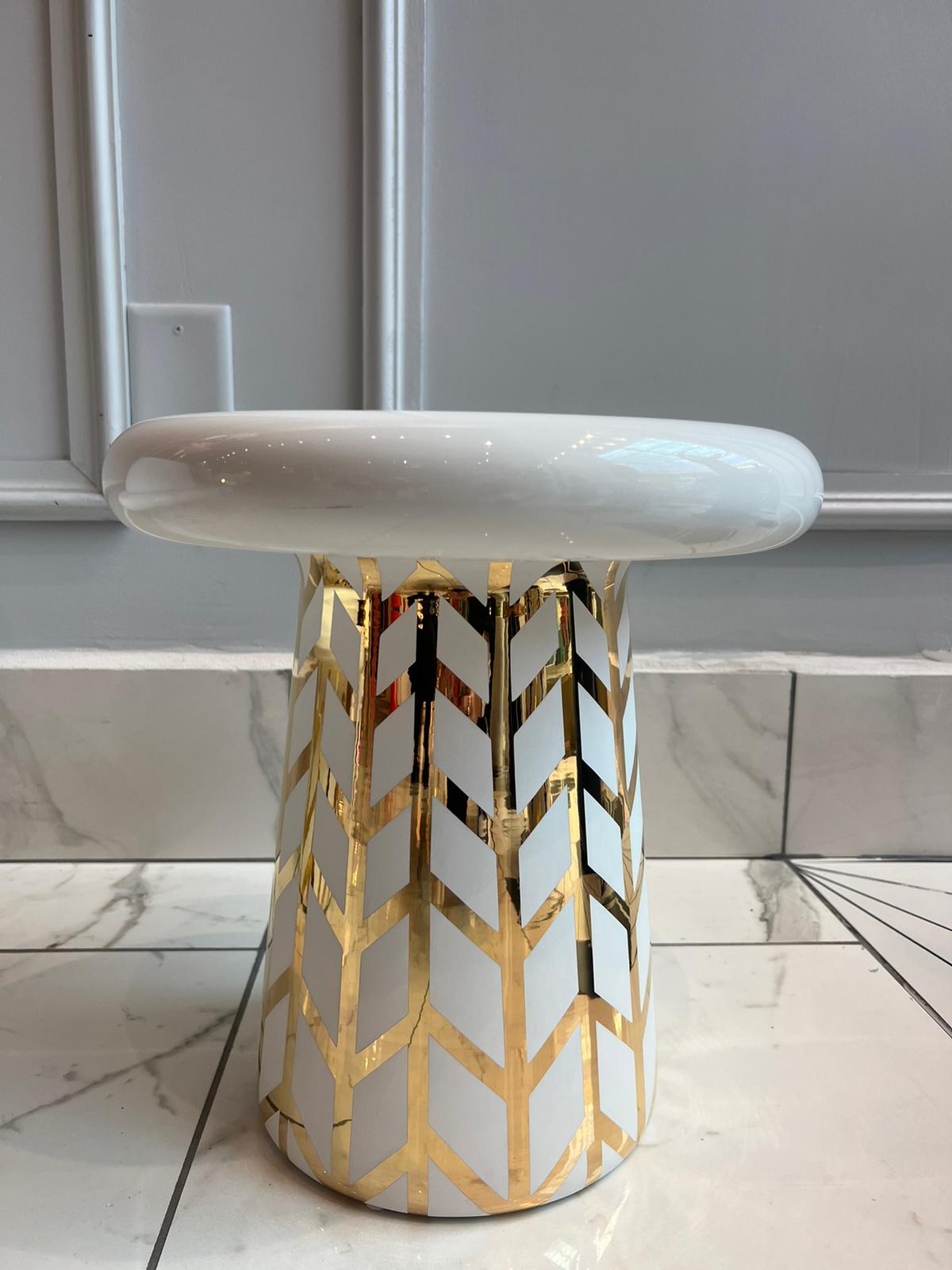 Bosa T-Table Glossy White and Gold Graphics