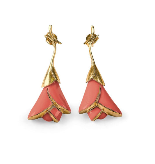 Lladró: Jewelry. Heliconia Short Earring. Coral