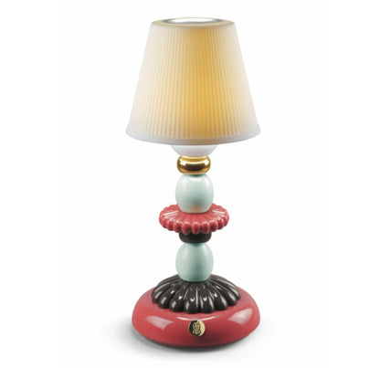 Lladró: Firefly Collection. Lotus Firefly Golden Fall Table Lamp. Red Coral