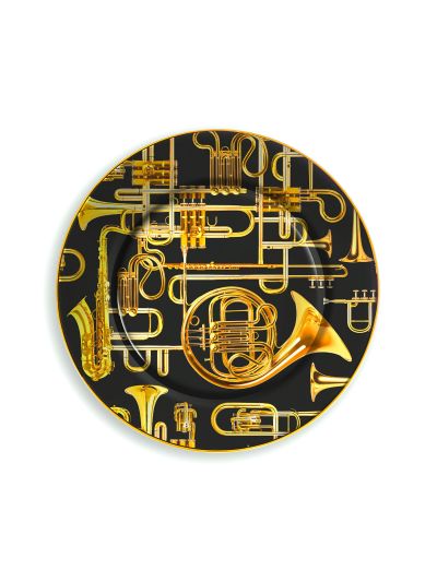 Seletti - Wears Toiletpaper Porcelain Plate Trumpets Gold Border